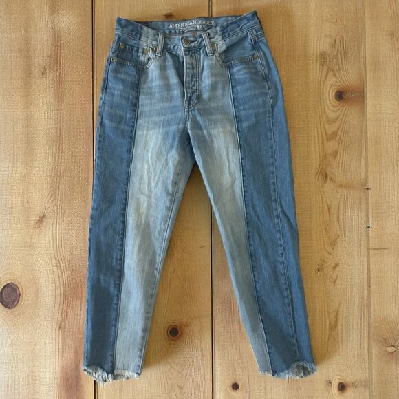 AMERICAN EAGLE Two Tone Denim Vintage Hi Rise Jeans Size US 6 - Picture 1 of 8